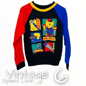 Vintage 90s Kids Teddy Bear Construction Color Block Pullover Sweatshirt 6